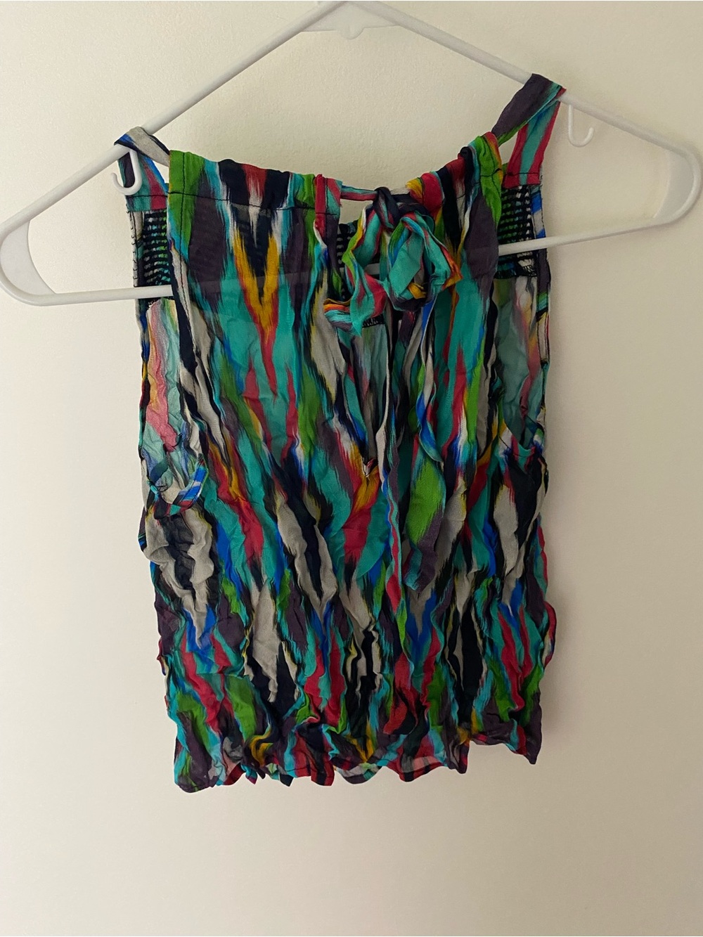 Vibrant Multi-Color Crinkle Crop Top - Tie-Front